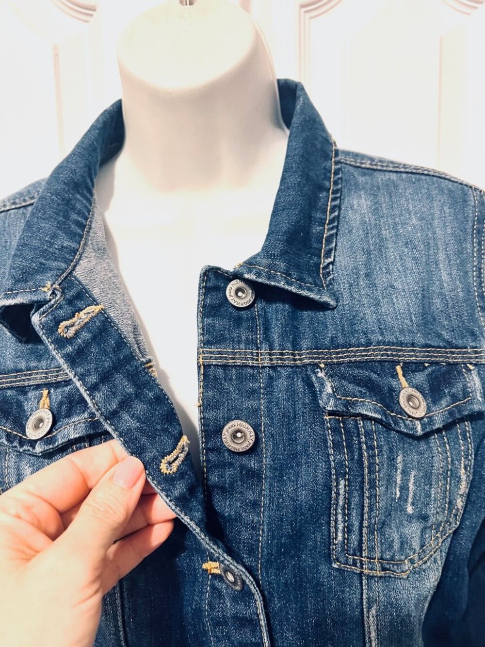 Highway Jeans-Jean Distressed Jacket-Large Jrs.-Blue-Stretch-School-Comfy-Button - Picture 5 of 14